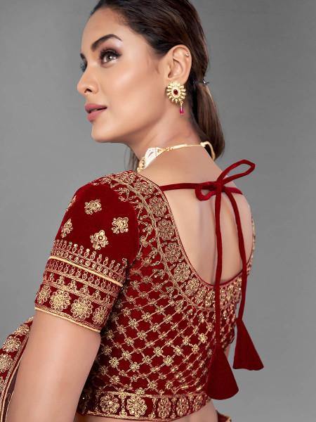 Myra Musturd Heavy Embroidered Soft Net and Velvet Bridal Lehenga | Grocsy