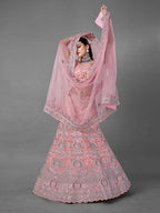Myra Pink Heavy Embroidered Soft Net Bridal Lehenga | Grocsy