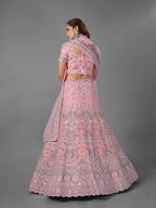 Myra Pink Heavy Embroidered Soft Net bridal Lehenga | Grocsy