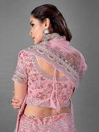 Myra Pink Heavy Embroidered Soft Net Bridal Lehenga | Grocsy