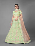 Myra Pista Heavy Embroidered Soft Net bridal Lehenga | Grocsy