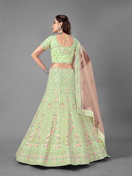 Myra Bridal Lehenga in Pista Heavy Embroidered Soft Net | Grocsy