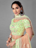 Myra Pista Heavy Embroidered Soft Net bridal Lehenga | Grocsy