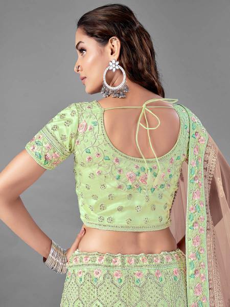 Myra Bridal Lehenga in Pista Heavy Embroidered Soft Net | Grocsy