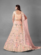 Myra Beautiful Peach Heavy Embroidered Soft Net Traditional Bridal Lehenga | Grocsy