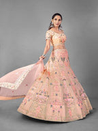 Myra Beautiful Peach Heavy Embroidered Soft Net Traditional Bridal Lehenga | Grocsy