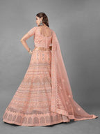 Myra Beautiful Peach Heavy Embroidered Soft Net Bridal Lehenga | Grocsy