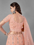 Myra Beautiful Peach Heavy Embroidered Soft Net Bridal Lehenga | Grocsy