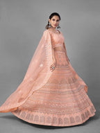 Myra Beautiful Peach Heavy Embroidered Soft Net Bridal Lehenga | Grocsy