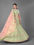 Myra Beautiful Pista Heavy Embroidered Art Silk Bridal Lehenga | Grocsy