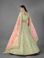 Myra Beautiful Pista Heavy Embroidered Art Silk Bridal Lehenga | Grocsy
