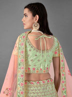 Myra Beautiful Pista Heavy Embroidered Art Silk Bridal Lehenga | Grocsy