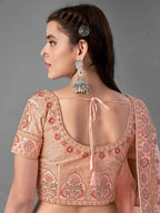 Myra Peach Heavy Embroidered Satin Bridal Lehenga | Grocsy