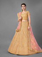 Myra Latest Yellow Heavy Embroidered Art Silk Bridal Lehenga | Grocsy