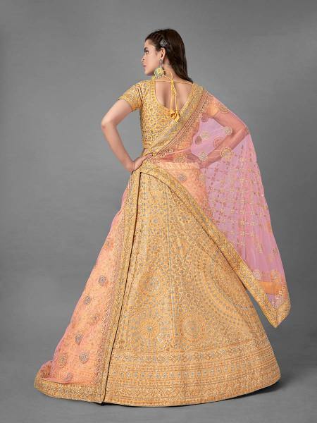 Myra Latest Yellow Heavy Embroidered Art Silk Bridal Lehenga | Grocsy