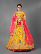Myra Beautiful Yellow Heavy Embroidered Art Silk Bridal Lehenga | Grocsy