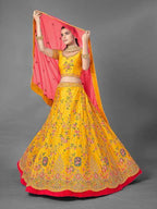 Myra Beautiful Yellow Heavy Embroidered Art Silk Bridal Lehenga | Grocsy