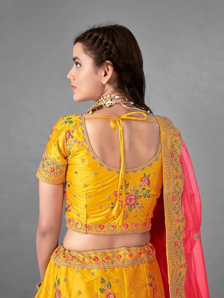 Myra Beautiful Yellow Heavy Embroidered Art Silk Bridal Lehenga | Grocsy