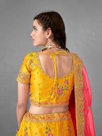 Myra Beautiful Yellow Heavy Embroidered Art Silk Bridal Lehenga | Grocsy