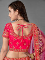 Myra Pink Heavy Embroidered Satin Bridal Lehenga | Grocsy