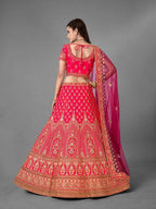 Myra Pink Heavy Embroidered Satin bridal Lehenga | Grocsy