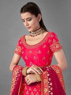Myra Pink Heavy Embroidered Satin bridal Lehenga | Grocsy