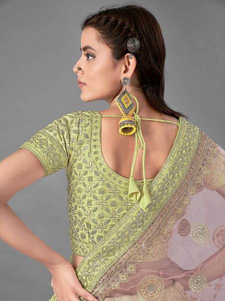 Myra Pista Heavy Embroidered Art Silk Bridal Lehenga | Grocsy