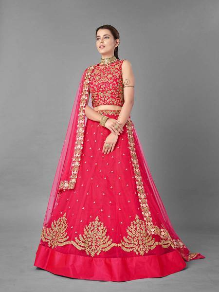 Myra Red Heavy Embroidered Soft Net Bridal Lehenga | Grocsy