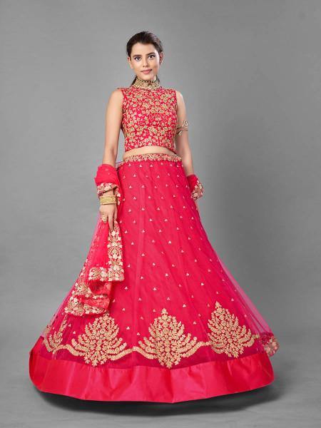 Myra Red Heavy Embroidered Soft Net Bridal Lehenga | Grocsy