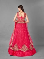 Myra Red Heavy Embroidered Soft Net Bridal Lehenga | Grocsy