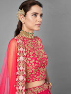 Myra Red Heavy Embroidered Soft Net Bridal Lehenga | Grocsy
