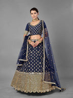Myra Navy Blue Heavy Embroidered Art Silk Bridal Lehenga | Grocsy