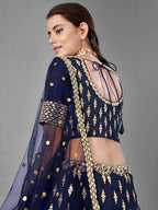Myra Navy Blue Heavy Embroidered Art Silk Bridal Lehenga | Grocsy