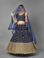 Myra Navy Blue Heavy Embroidered Art Silk bridal Lehenga | Grocsy
