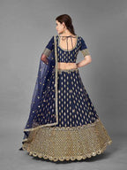 Myra Navy Blue Heavy Embroidered Art Silk Bridal Lehenga | Grocsy