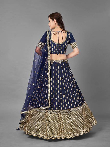 Myra Navy Blue Heavy Embroidered Art Silk Bridal Lehenga | Grocsy