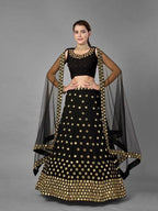 Myra Black Heavy Embroidered Georggette bridal Lehenga | Grocsy