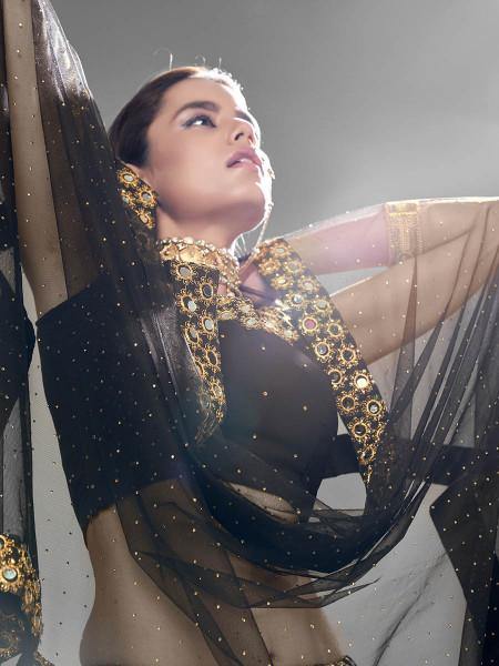 Myra Black Heavy Embroidered Georggette bridal Lehenga | Grocsy