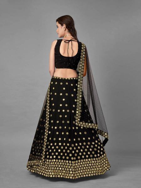 Myra Black Heavy Embroidered Georgette Bridal Lehenga | Grocsy