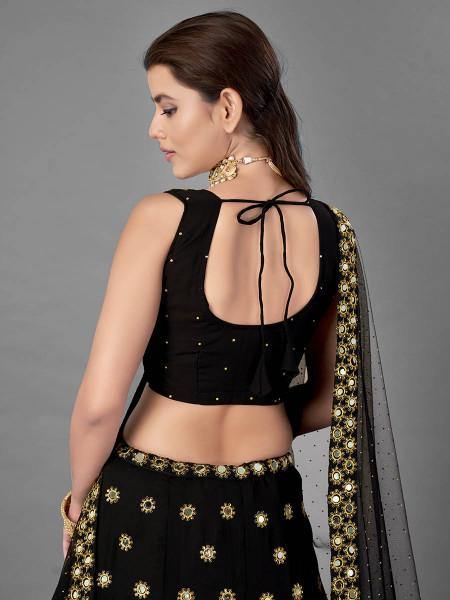 Myra Black Heavy Embroidered Georggette bridal Lehenga | Grocsy