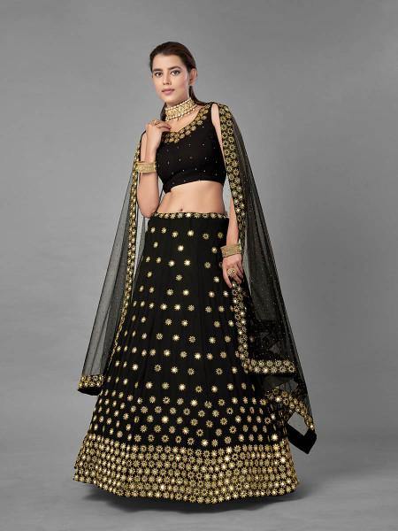 Myra Black Heavy Embroidered Georggette bridal Lehenga | Grocsy