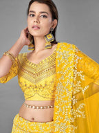 Myra Yellow Heavy Embroidered Art Silk bridal Lehenga | Grocsy