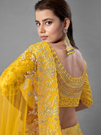 Myra Yellow Heavy Embroidered Art Silk bridal Lehenga | Grocsy