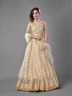 Myra White Heavy Embroidered Viscose Silk bridal Lehenga | Grocsy