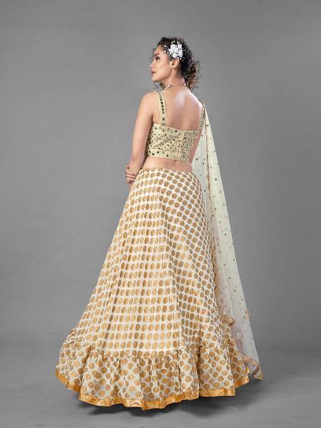 Myra White Heavy Embroidered Viscose Silk Bridal Lehenga | Grocsy