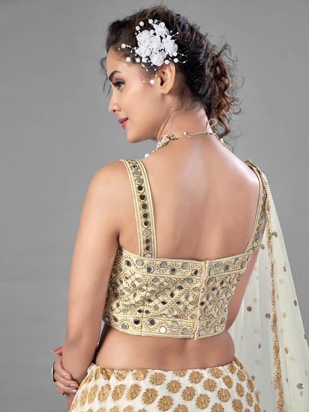 Myra White Heavy Embroidered Viscose Silk bridal Lehenga | Grocsy