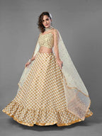 Myra White Heavy Embroidered Viscose Silk Bridal Lehenga | Grocsy