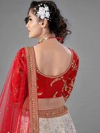 Myra Red Heavy Embroidered Art Silk & Jaquard Bridal Lehenga | Grocsy