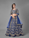 Myra Blue Heavy Embroidered Art Silk Bridal Lehenga | Grocsy