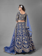 Myra Blue Heavy Embroidered Art Silk Bridal Lehenga | Grocsy